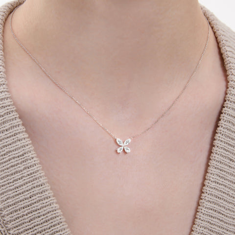Marquise Pear Lab-Diamond Four Leaf Necklace