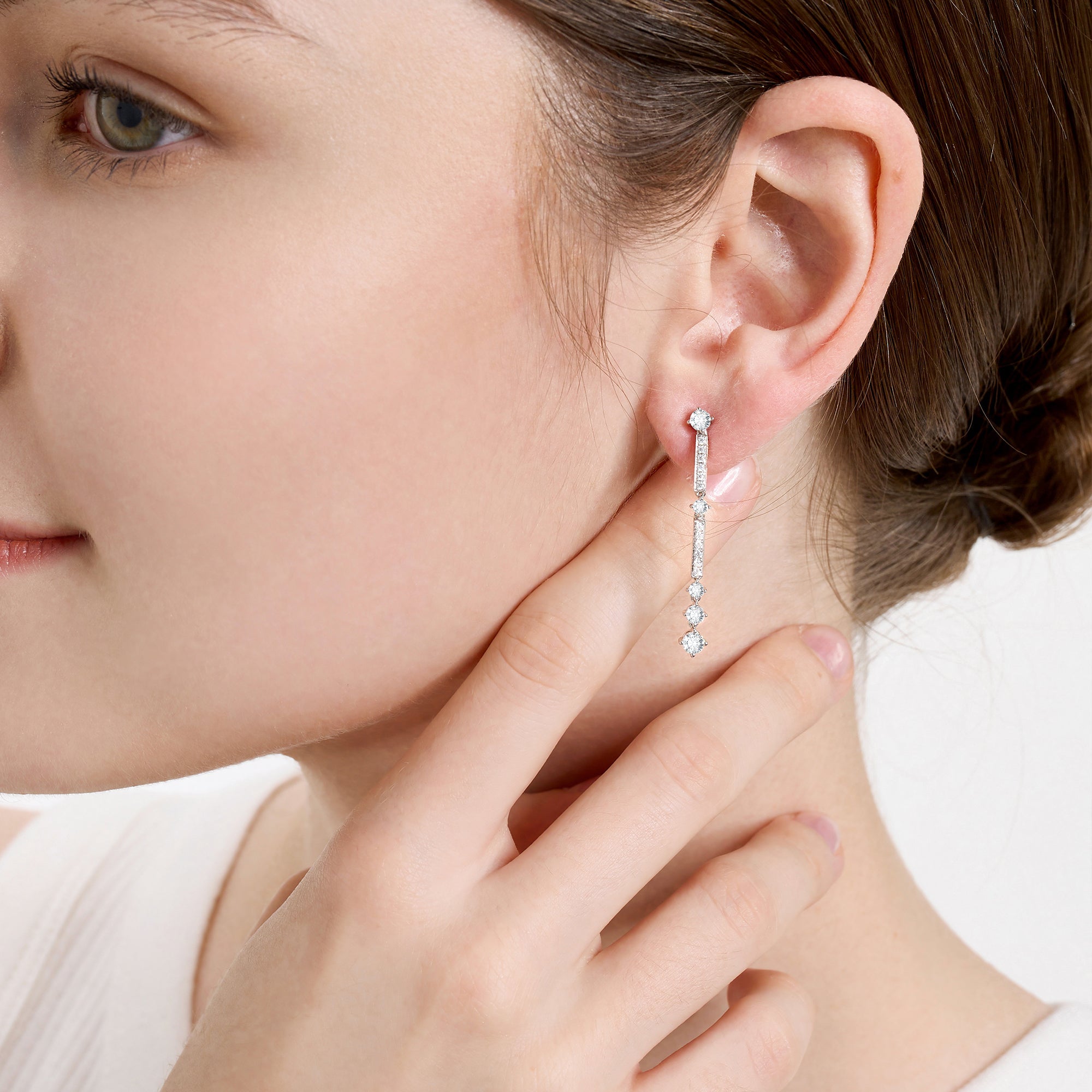 14K Slender Round Lab-Diamond Drop Earring