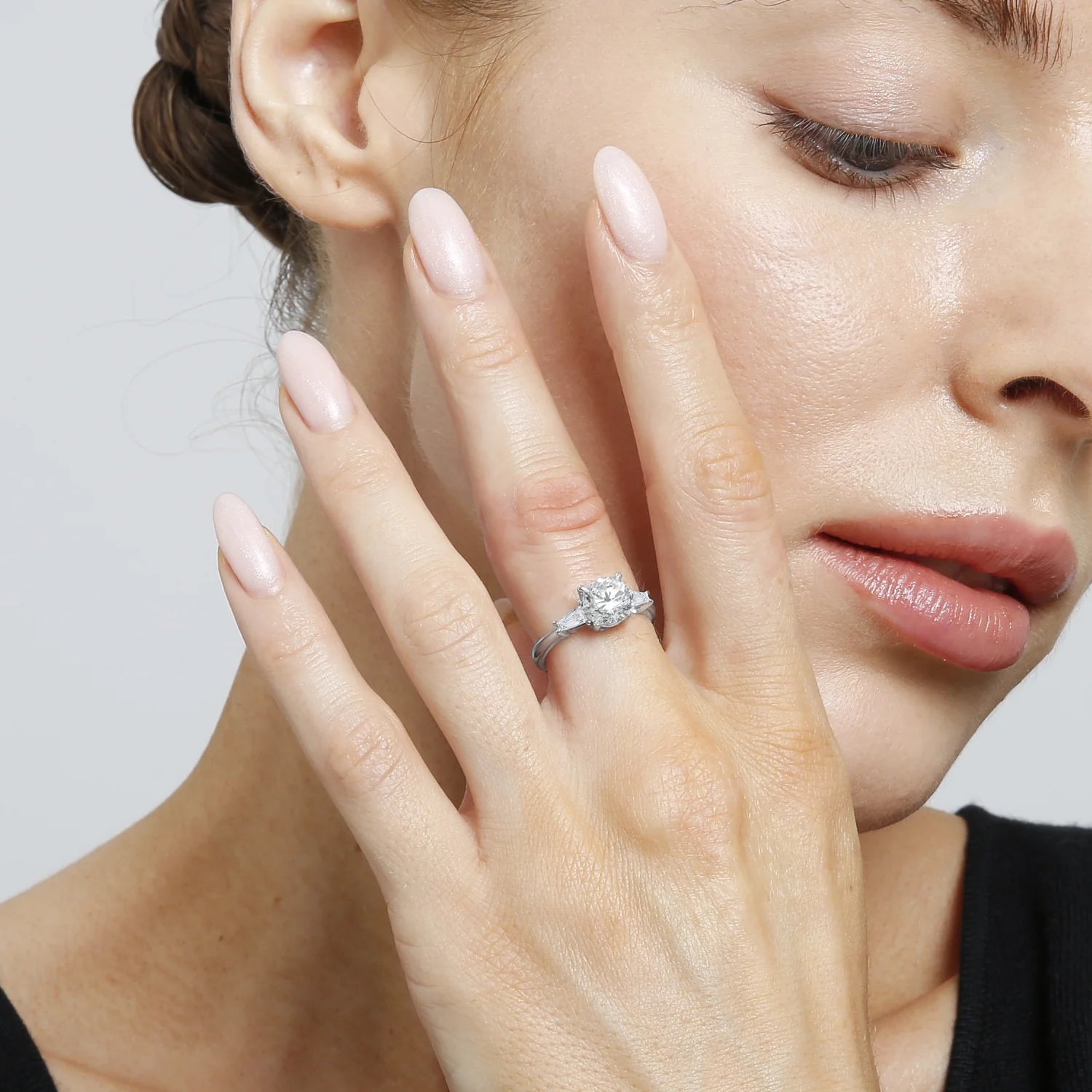 Lab Grown Diamond Round Trapezium Three Stone Ring
