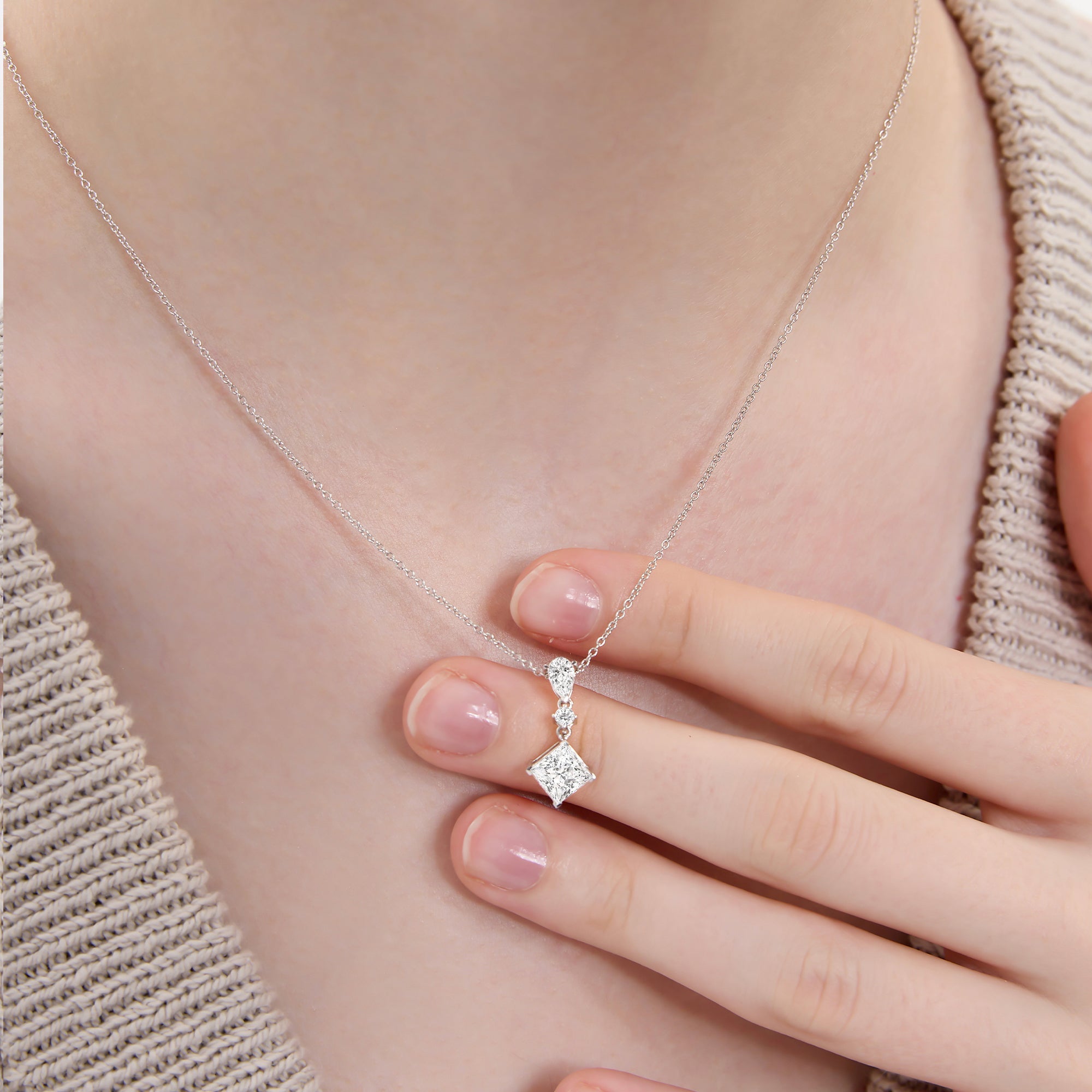 Three Stone Multi shape Lab Grown Diamond Pendant