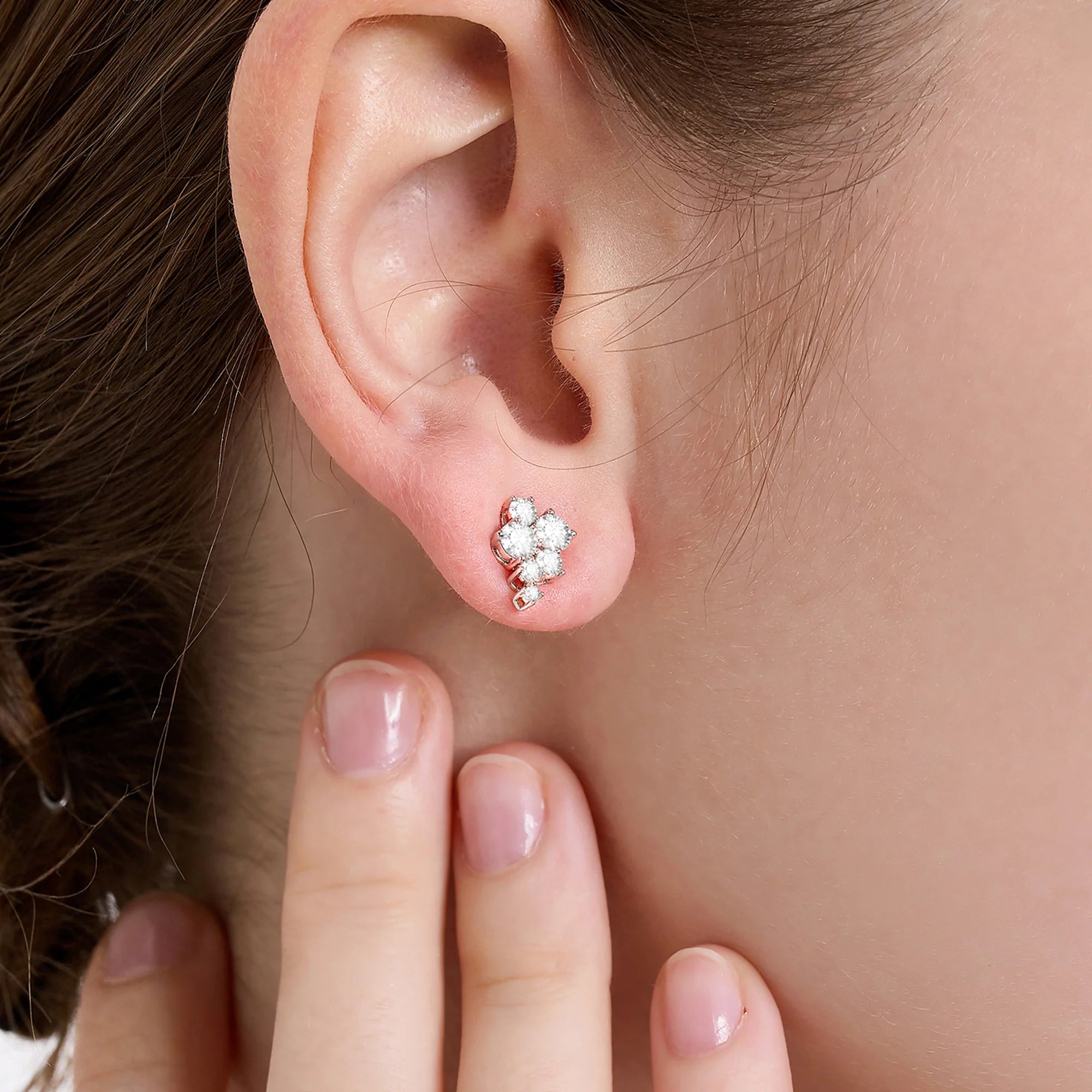Petite Three Prong Colorless (D-F) Lab Grown Diamond Heart Stud Earrings